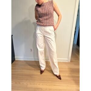 J. Crew front pleat wide leg button fly cotton white trousers sz 6 Tall/Long NWT